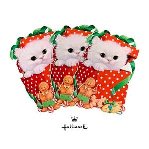 Hallmark Christmas White Kitten In A Gift Box Die Cut Paper Decorations - (1981)